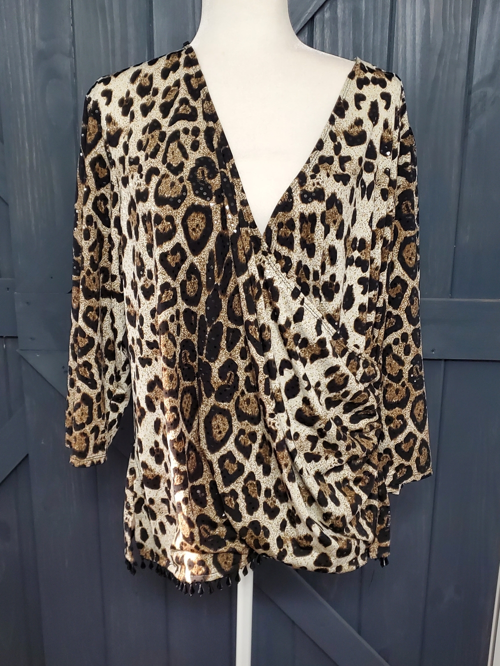 dressbarn Leopard Print Surplice Top in Tan and Black